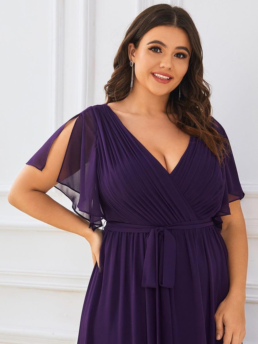 Plus Size V-Neck Floor-Length Chiffon Evening Dress