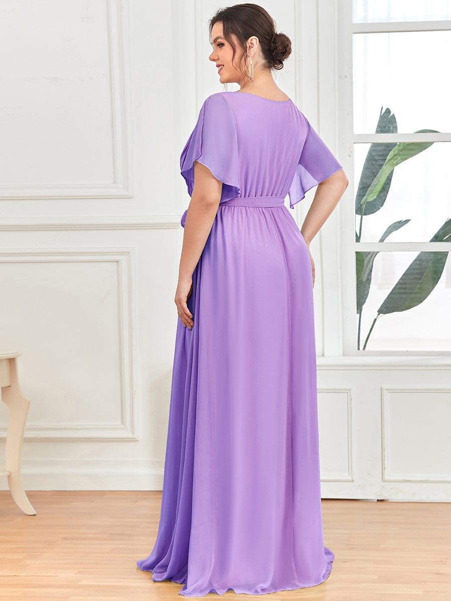 V-Neck Flutter Sleeve Floor-Length A-Line Chiffon Bridesmaid Dress #color_Lavender