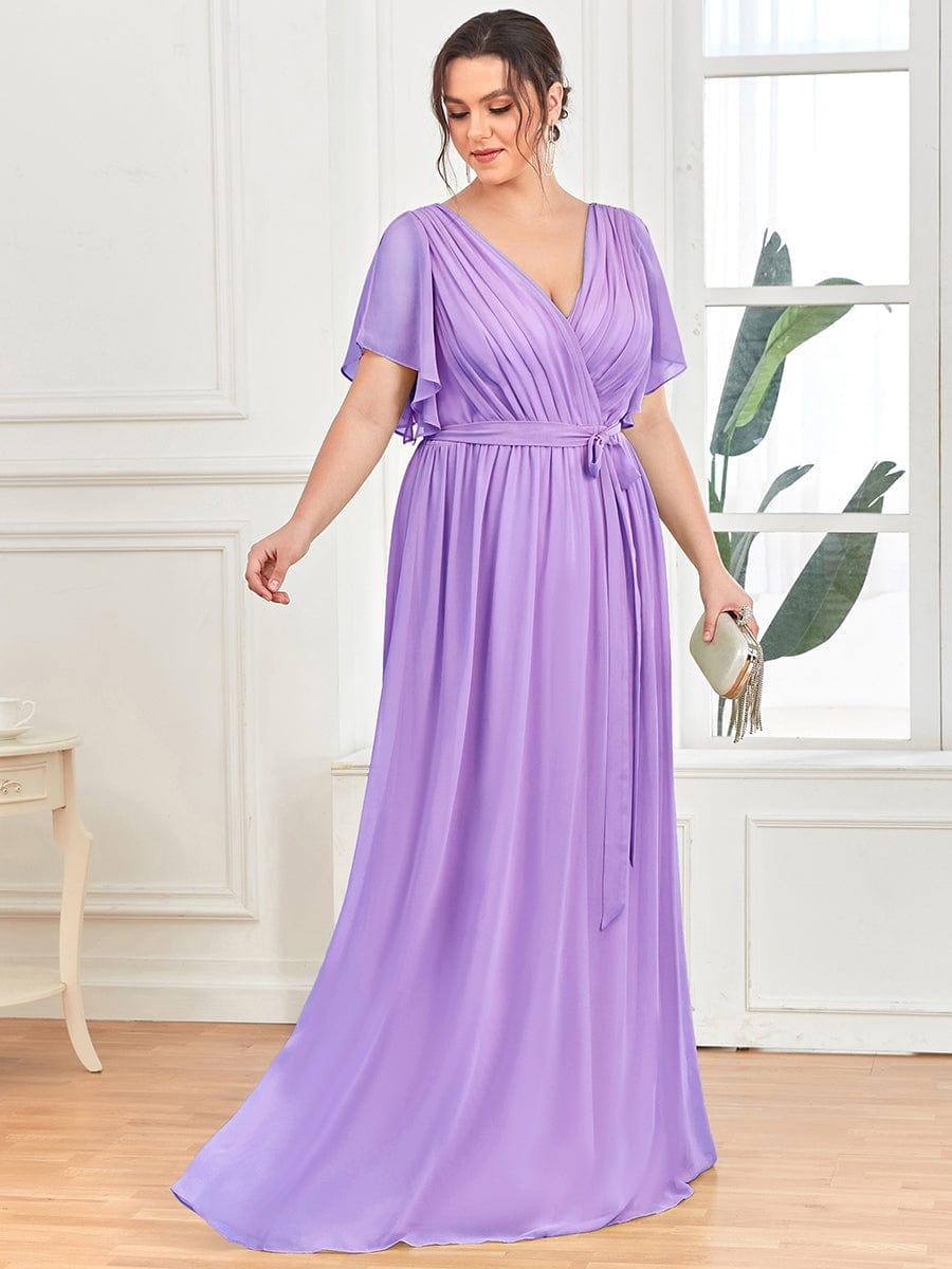 V-Neck Flutter Sleeve Floor-Length A-Line Chiffon Bridesmaid Dress #color_Lavender