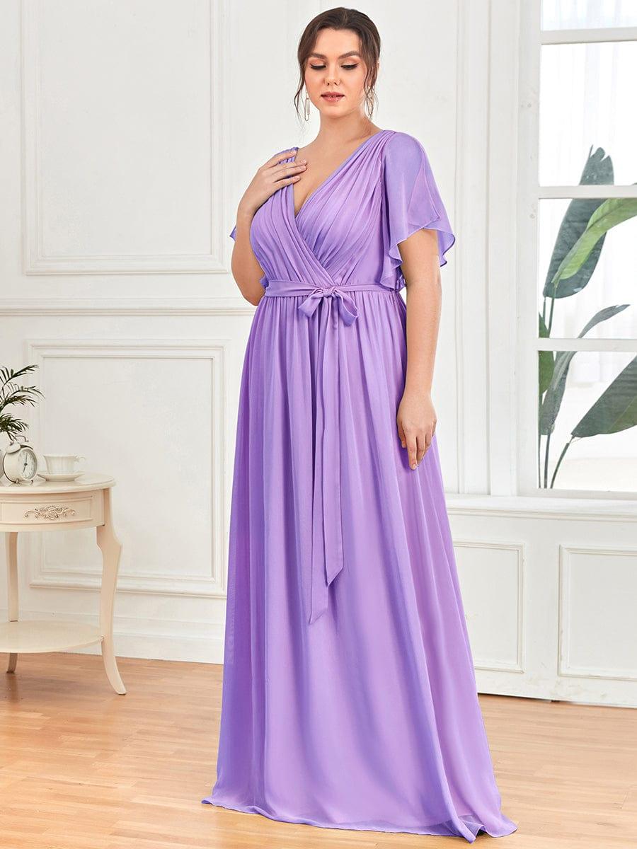 V-Neck Flutter Sleeve Floor-Length A-Line Chiffon Bridesmaid Dress #color_Lavender