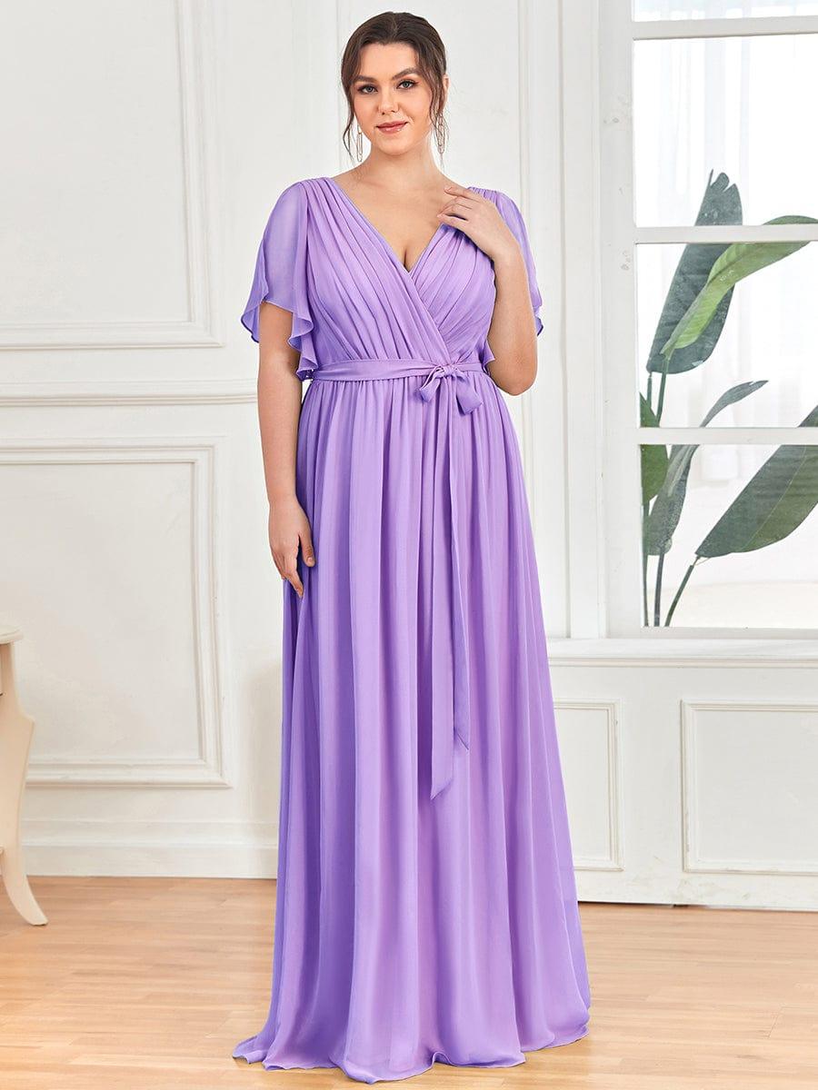 V-Neck Flutter Sleeve Floor-Length A-Line Chiffon Bridesmaid Dress #color_Lavender