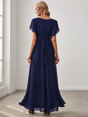 V-Neck Flutter Sleeve Floor-Length A-Line Chiffon Evening Dress