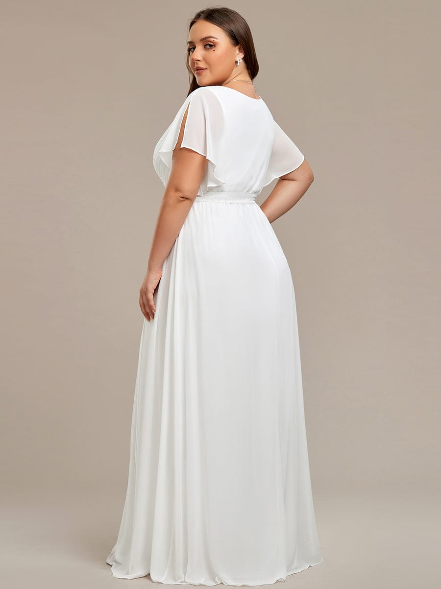 Plus Size Floor-Length Chiffon Evening Dress V-Neck Maxi #color_White