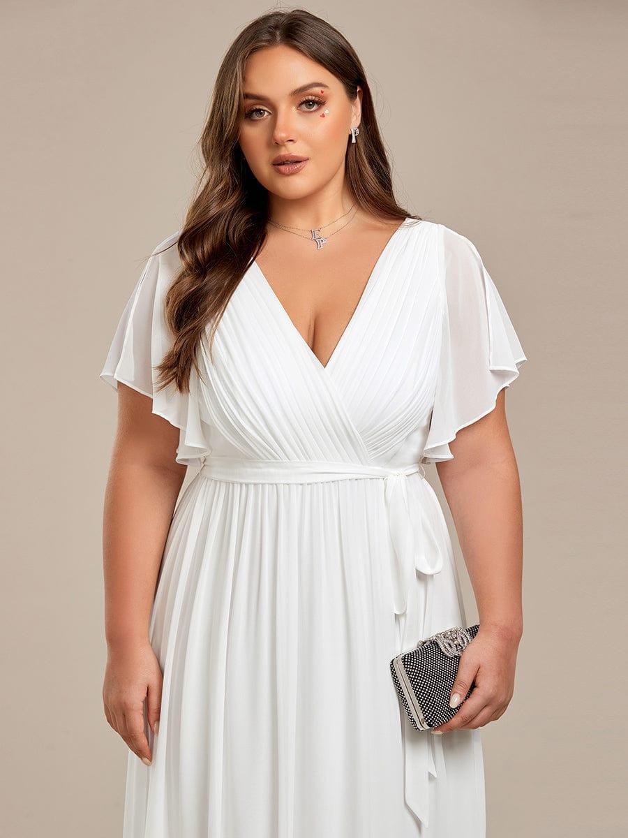 V-Neck Flutter Sleeve Floor-Length A-Line Chiffon Bridesmaid Dress #color_White