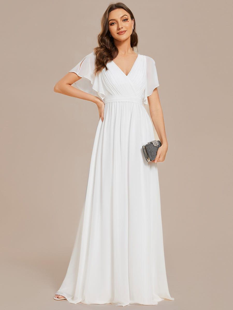 V-Neck Flutter Sleeve Floor-Length A-Line Chiffon Bridesmaid Dress #color_White