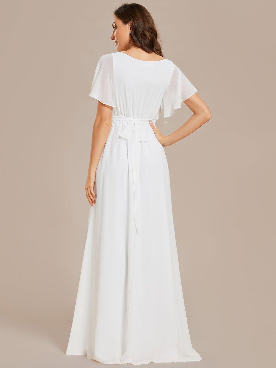 V-Neck Flutter Sleeve Floor-Length A-Line Chiffon Bridesmaid Dress #color_White