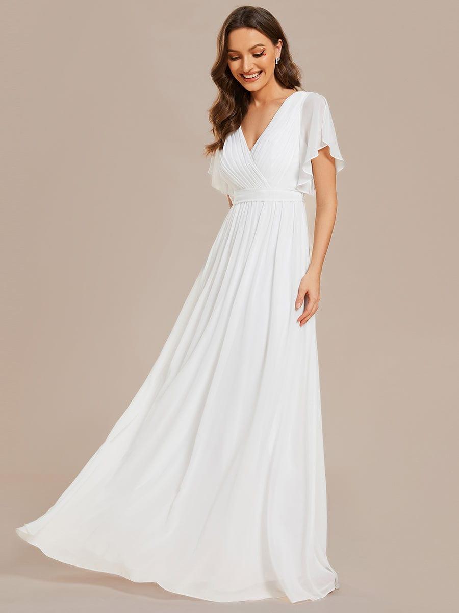 V-Neck Flutter Sleeve Floor-Length A-Line Chiffon Bridesmaid Dress #color_White