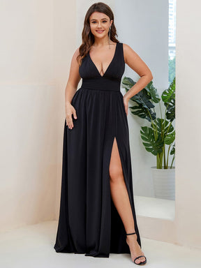 Plus Size Chiffon Lace Print Sleeveless Empire Waist V-Neck Evening Dress