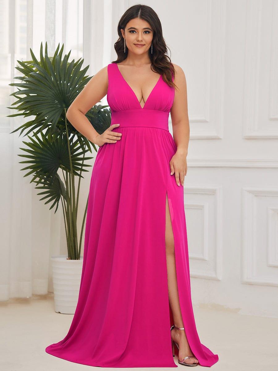 Plus Size Chiffon Lace Print Sleeveless Empire Waist V-Neck Evening Dress