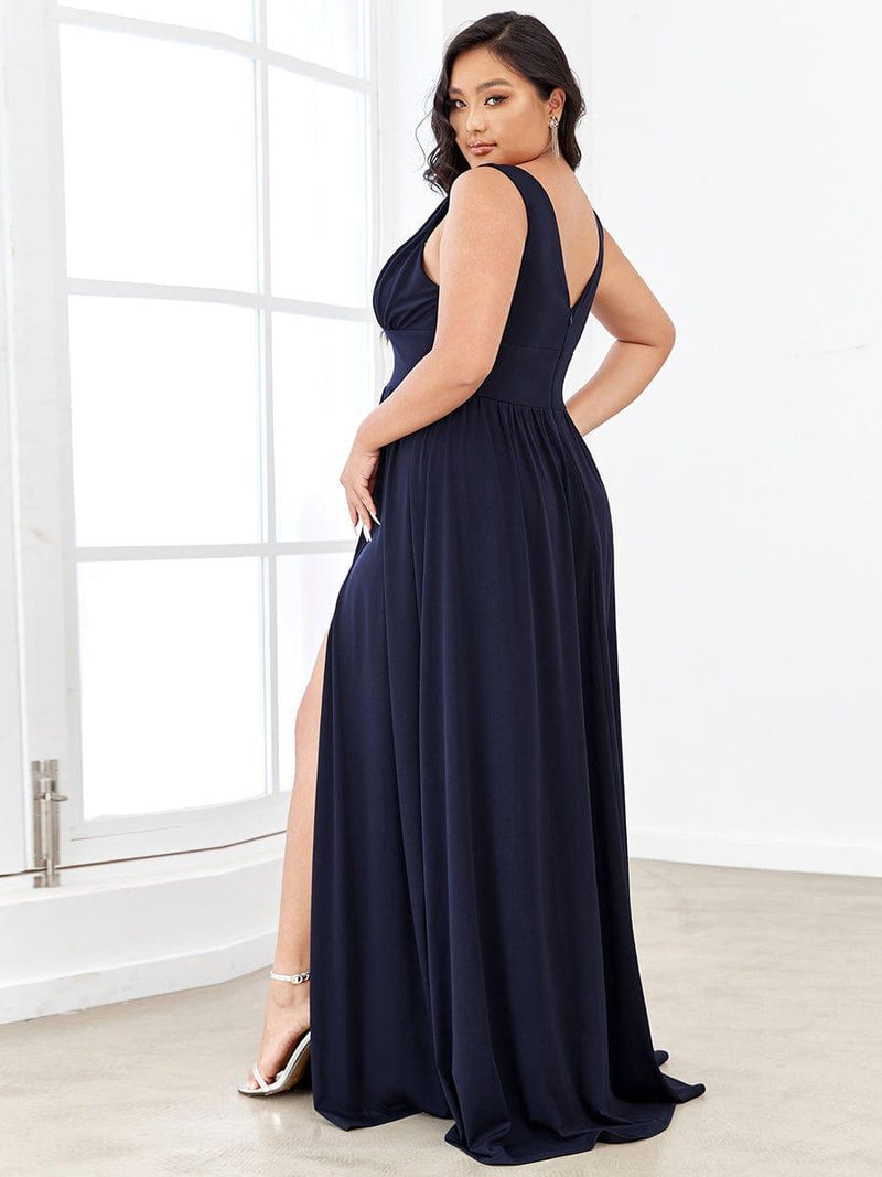 Empire Waist Sleeveless Evening Dress with High Slit