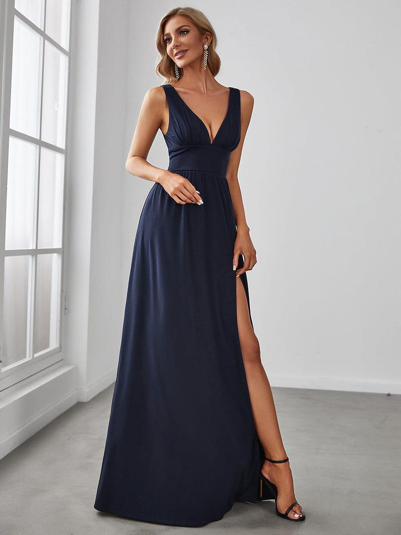 Empire Waist Sleeveless Evening Dress with High Slit