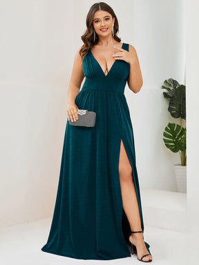 Plus Size Chiffon Lace Print Sleeveless Empire Waist V-Neck Evening Dress