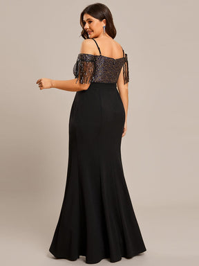 Plus Size Elegant Short-sleeved Evening Dress with Fish Tail Hem