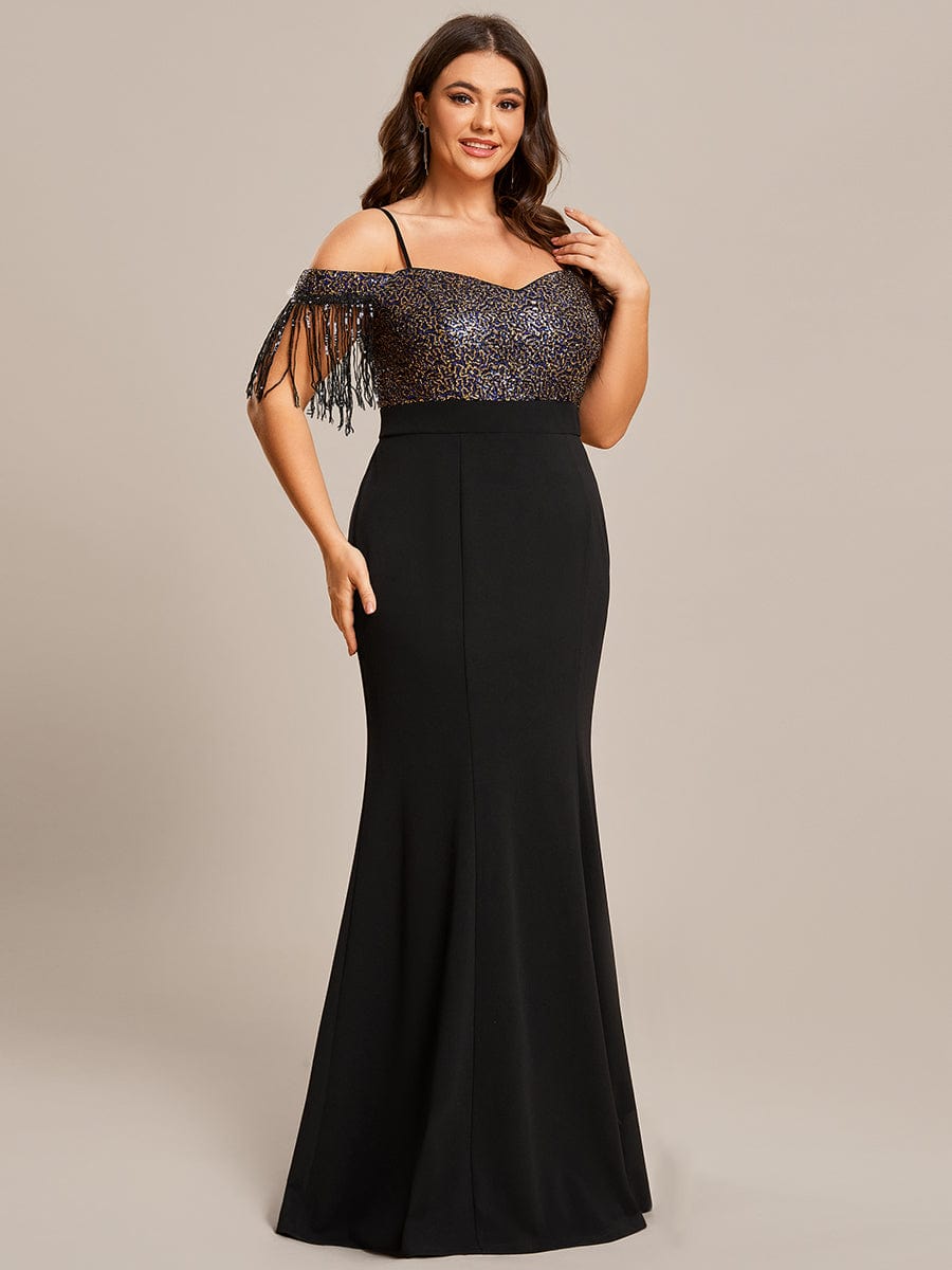 Plus Size Elegant Short-sleeved Evening Dress with Fish Tail Hem