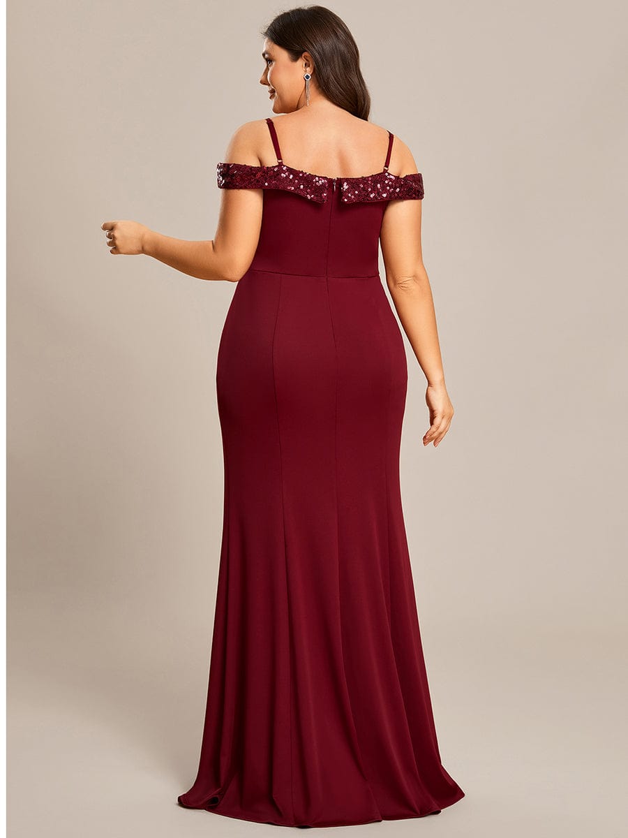 Stylish Plus Size Sparkling Mermaid Evening Dress #color_Burgundy