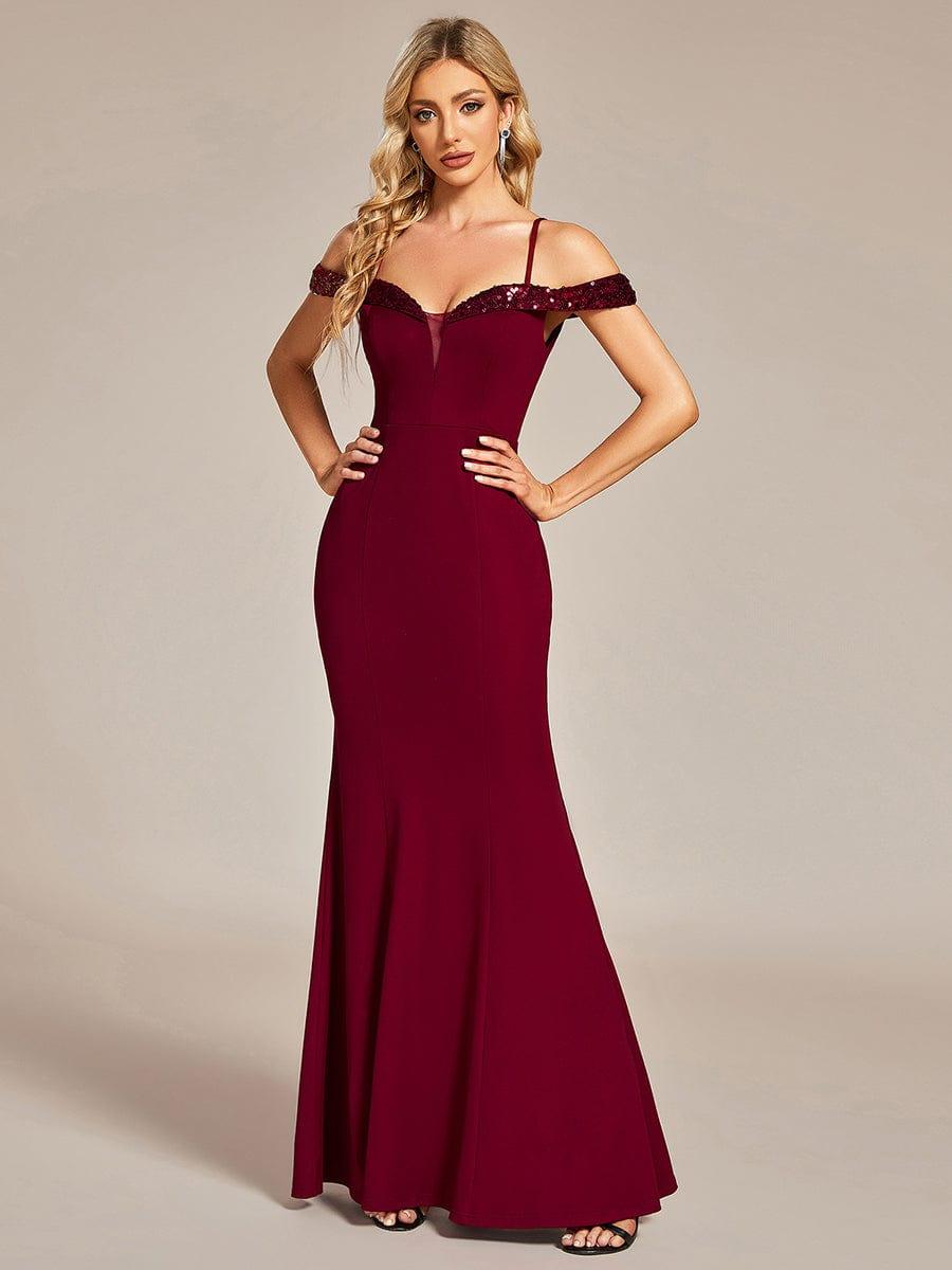 Elegant Fishtail Bodycon Evening Dress with Spaghetti Straps #color_Burgundy