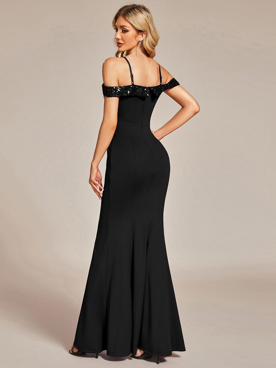 Elegant Fishtail Bodycon Evening Dress with Spaghetti Straps #color_Black