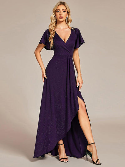 ever MELODÉ|Ruffle Sleeves V Neck High Low Evening Dress (Final Sale)