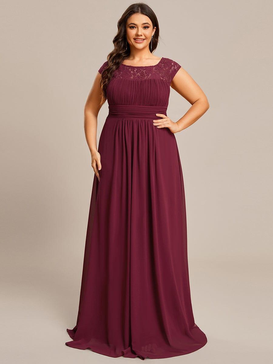 Lace Chiffon Long Bridesmaid Dress with Open Back  #Color_Burgundy
