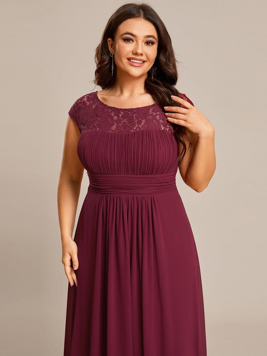 Lace Chiffon Long Bridesmaid Dress with Open Back  #Color_Burgundy