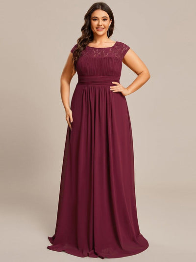 Plus Size Elegant Lace Chiffon Maxi Bridesmaid Dress #Color_Burgundy