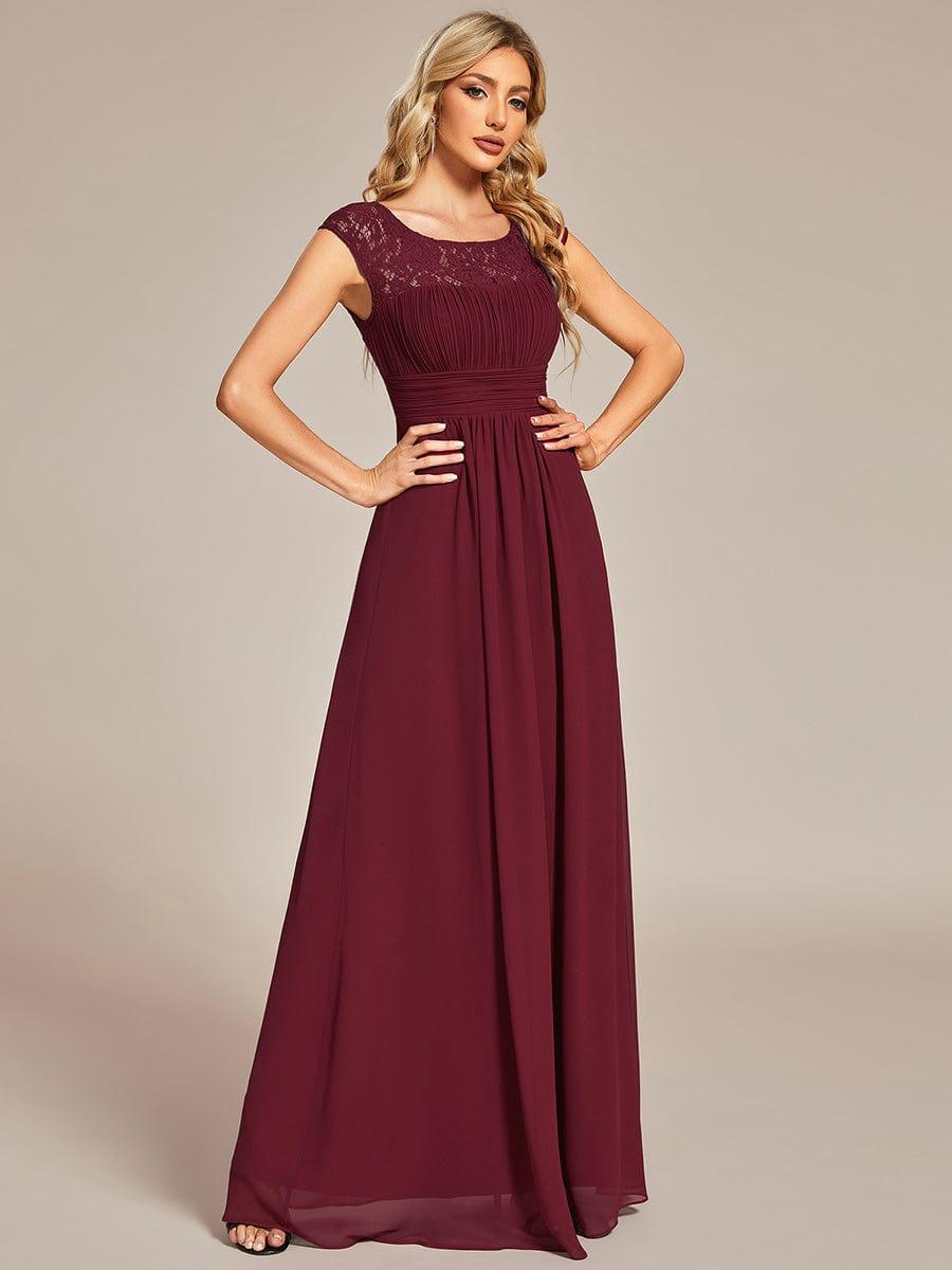 Lace Chiffon Long Bridesmaid Dress with Open Back  #Color_Burgundy