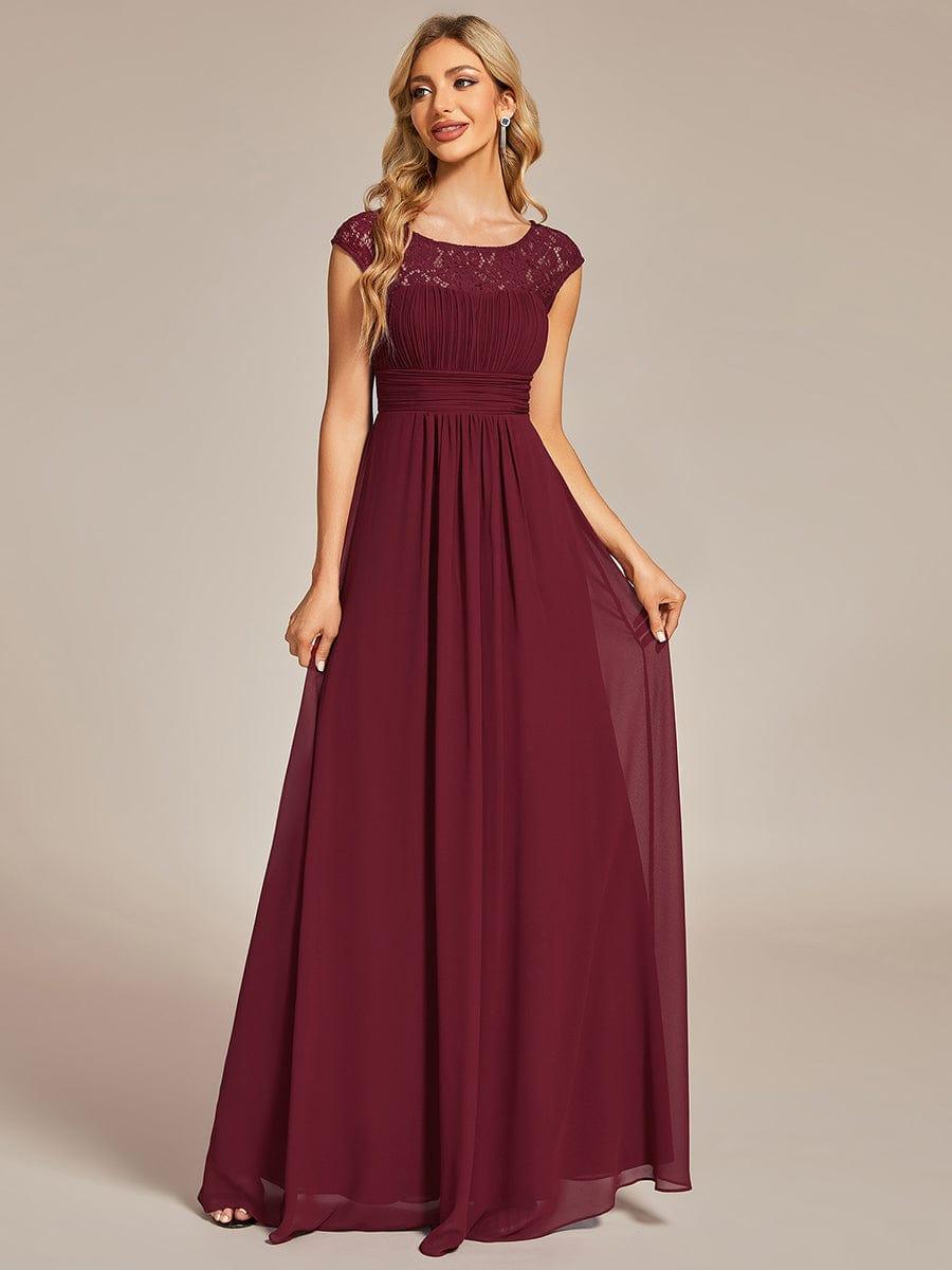 Lace Chiffon Long Bridesmaid Dress with Open Back  #Color_Burgundy