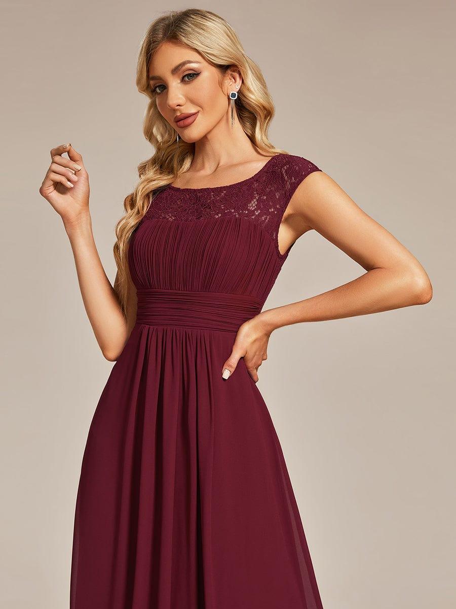 Lace Chiffon Long Bridesmaid Dress with Open Back  #Color_Burgundy