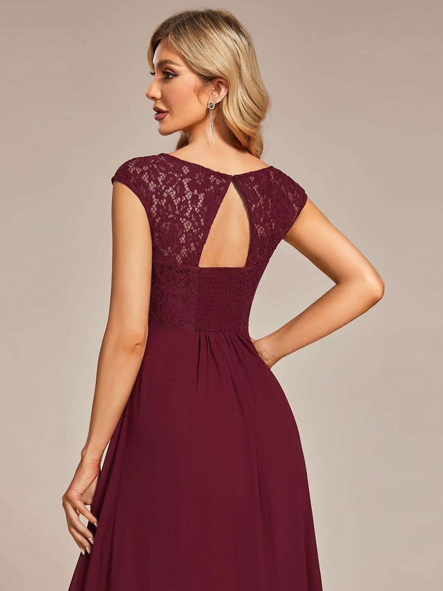 Lace Chiffon Long Bridesmaid Dress with Open Back  #Color_Burgundy
