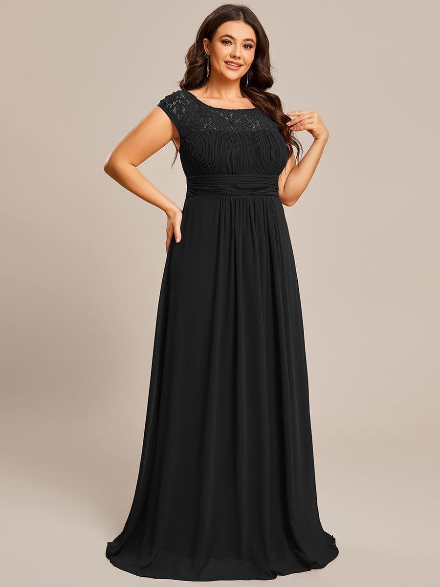 Lace Chiffon Long Bridesmaid Dress with Open Back  #Color_Black