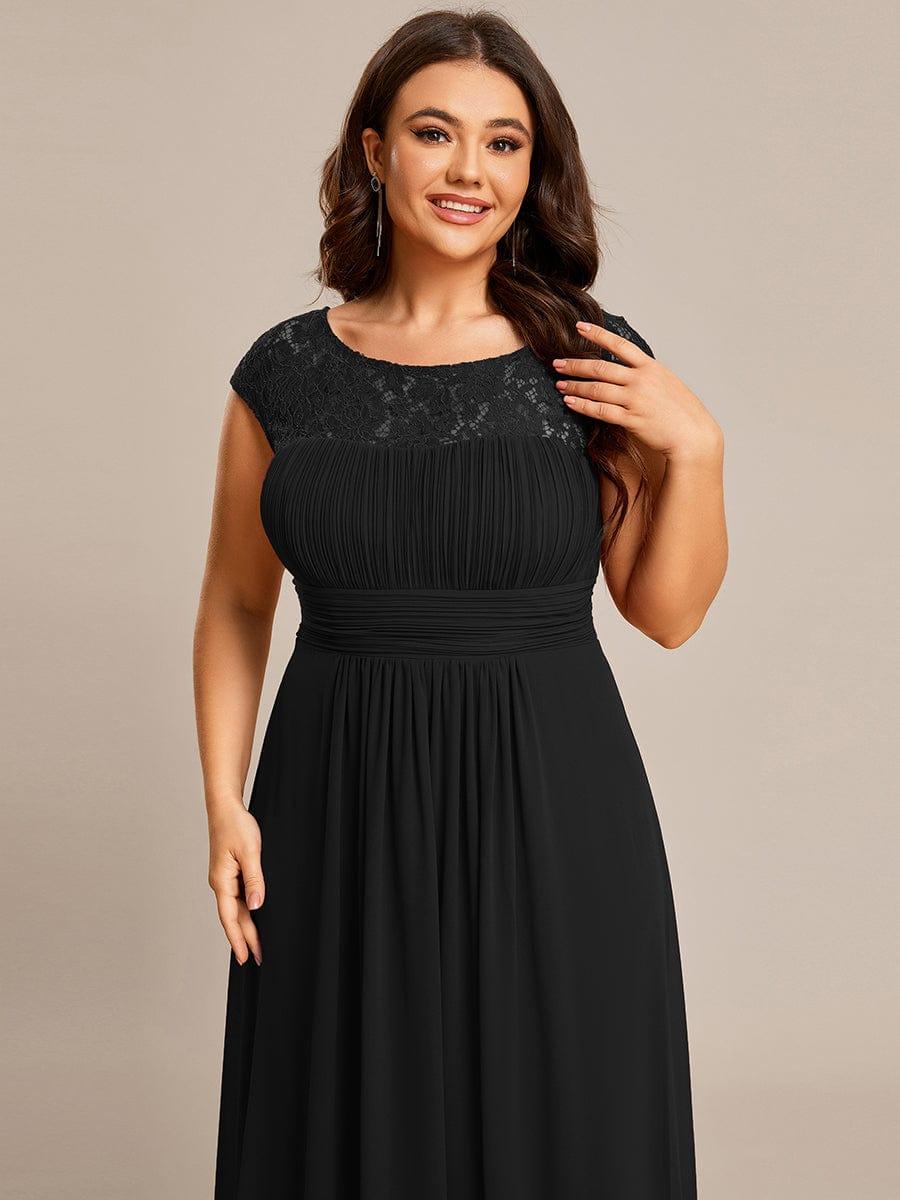 Lace Chiffon Long Bridesmaid Dress with Open Back  #Color_Black