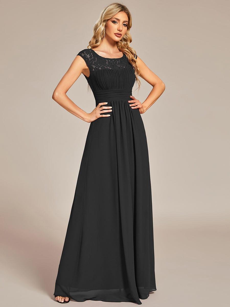 Lace Chiffon Long Bridesmaid Dress with Open Back  #Color_Black