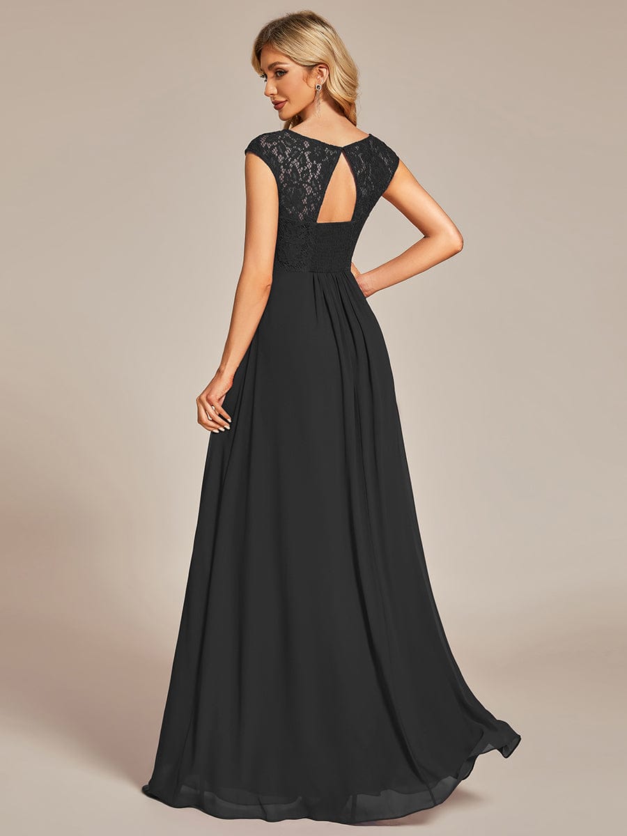 Lace Chiffon Long Bridesmaid Dress with Open Back  #Color_Black