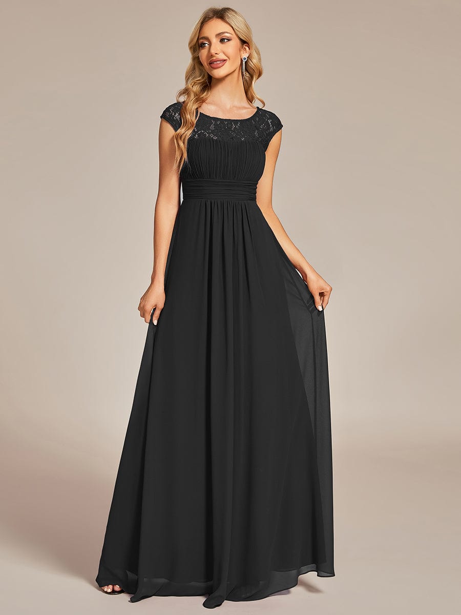 Lace Chiffon Long Bridesmaid Dress with Open Back  #Color_Black