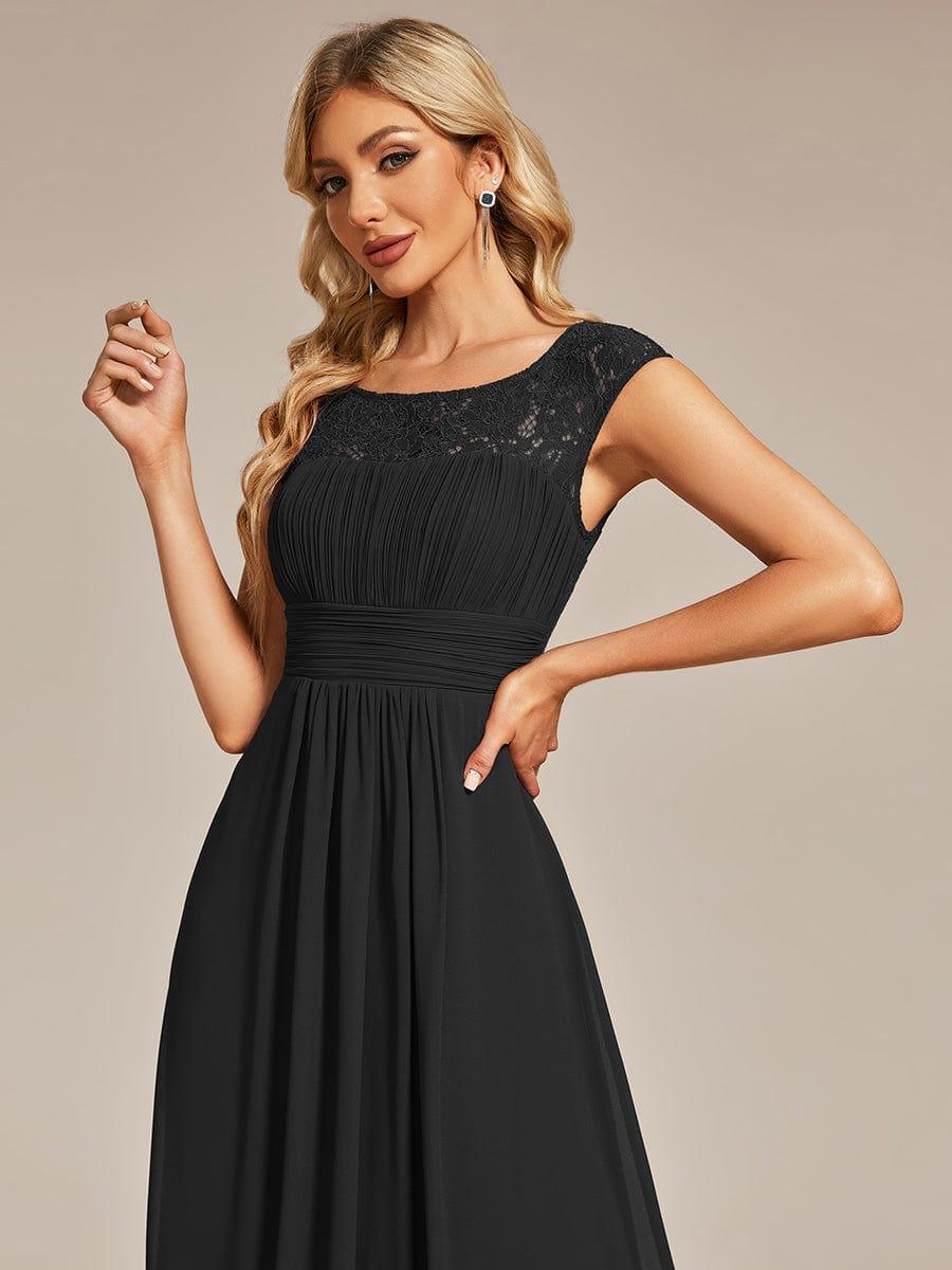 Lace Chiffon Long Bridesmaid Dress with Open Back  #Color_Black