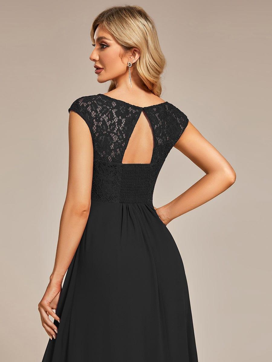 Lace Chiffon Long Bridesmaid Dress with Open Back  #Color_Black