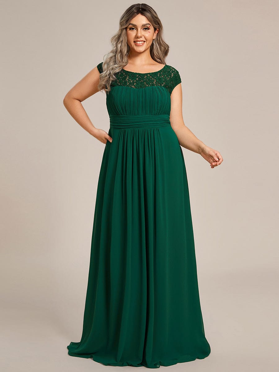 Plus Size Elegant Lace Chiffon Maxi Bridesmaid Dress #Color_Dark Green
