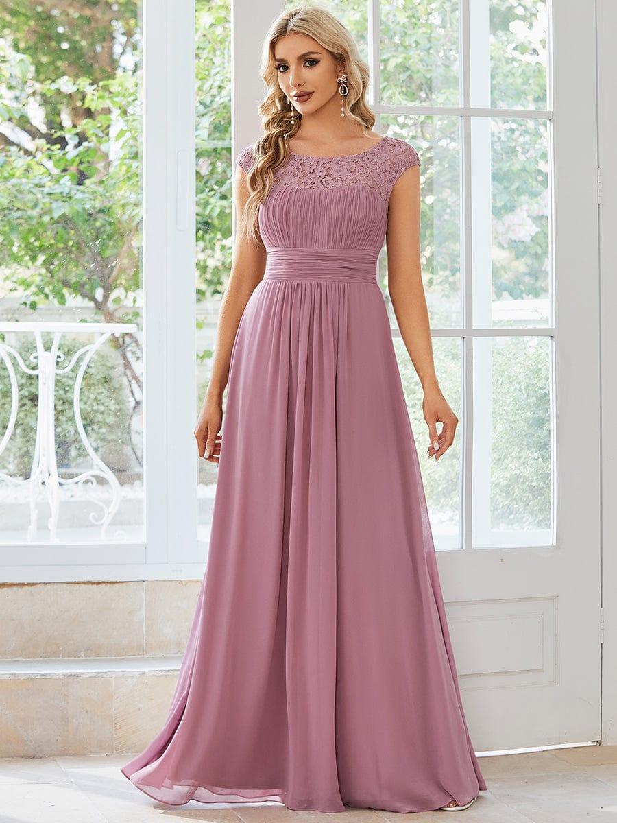 Lace Chiffon Long Bridesmaid Dress with Open Back  #Color_Purple Orchid