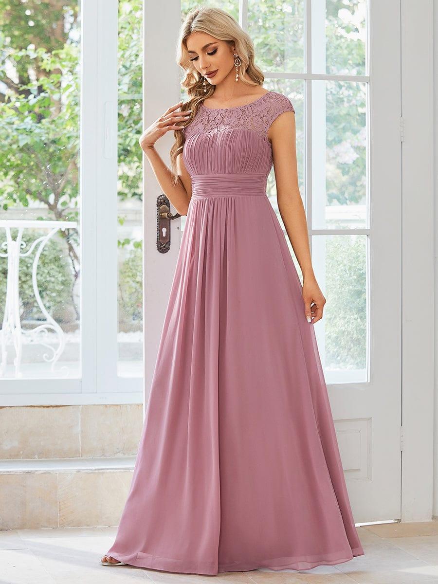 Lace Chiffon Long Bridesmaid Dress with Open Back  #Color_Purple Orchid