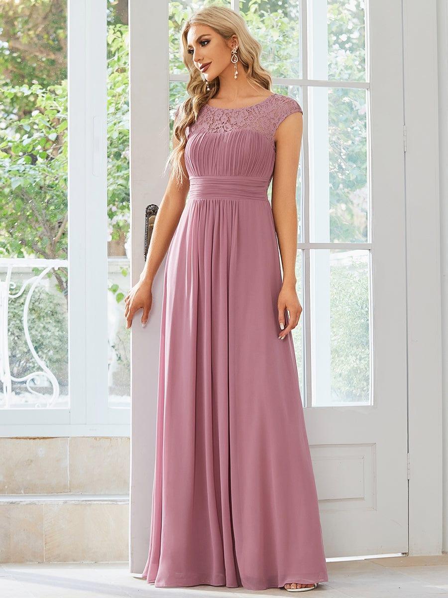 Lace Chiffon Long Bridesmaid Dress with Open Back  #Color_Purple Orchid