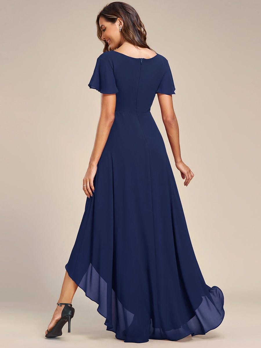 Chiffon Ruffle Sleeves V-Neck Bridesmaid Dress with High-Low Hemline