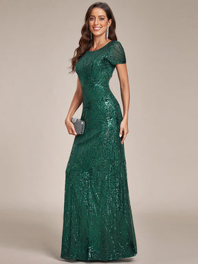 Sparkling Sequins Short-Sleeves Backless Bodycon Evening Dress