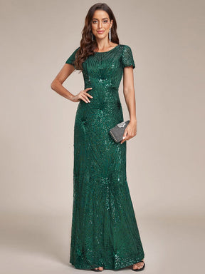 Sparkling Sequins Short-Sleeves Backless Bodycon Evening Dress