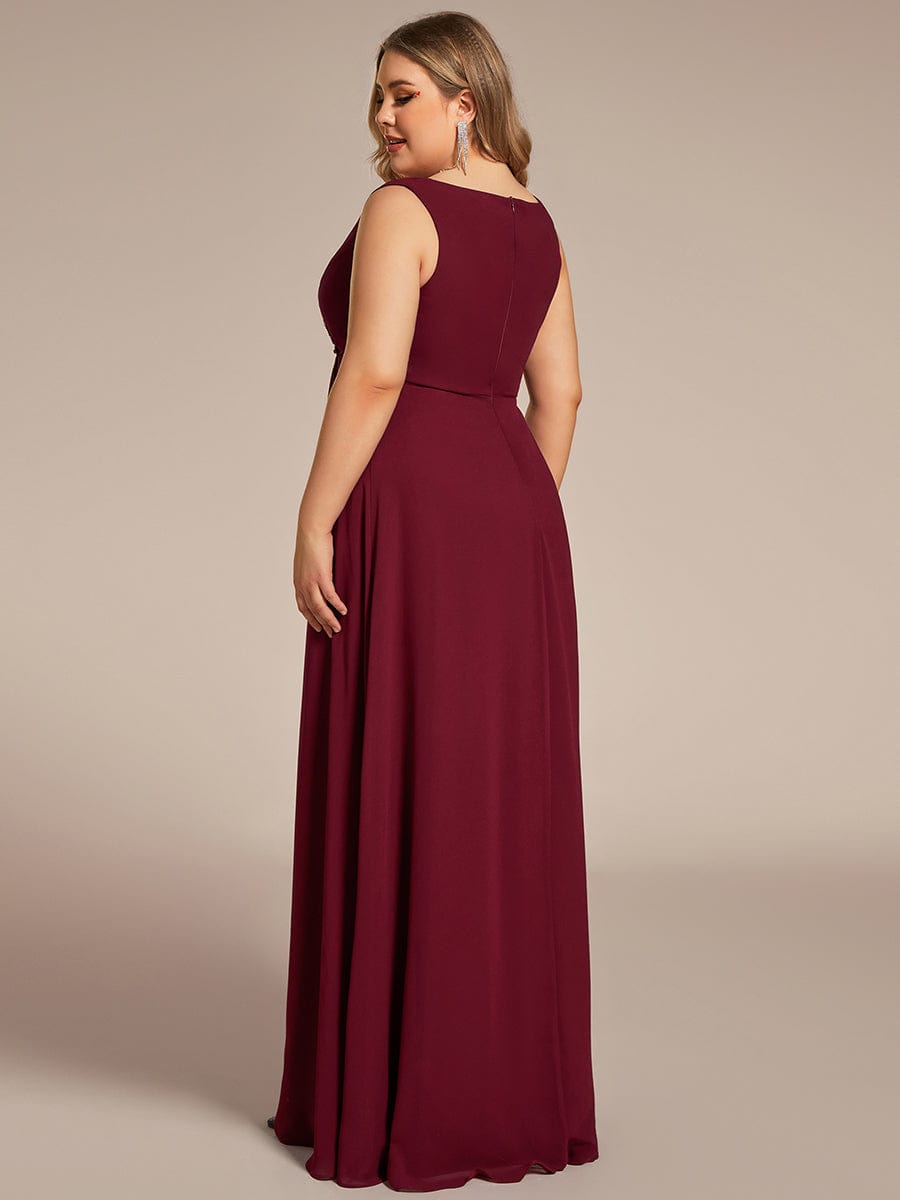 Plus Size Floral Applique Sleeveless Chiffon Formal Evening Dress #color_Burgundy