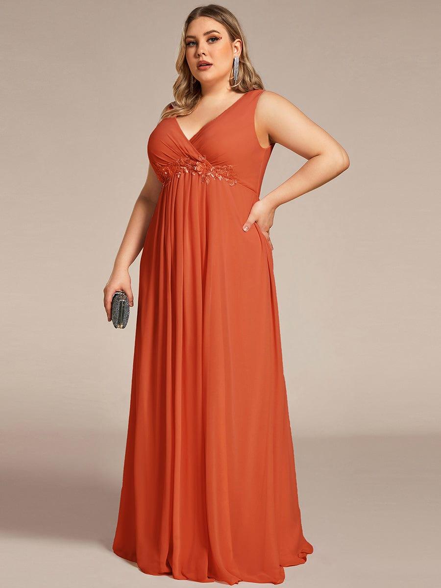 Plus Size Floral Applique Sleeveless Chiffon Formal Evening Dress #color_Burnt Orange