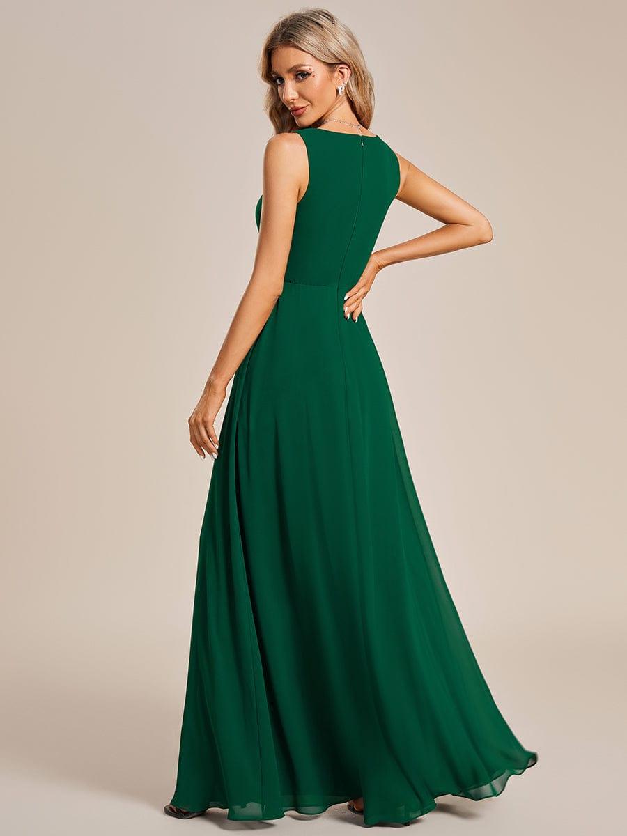 V-Neck Sleeveless A-Line Evening Dress with Appliques #color_Dark Green