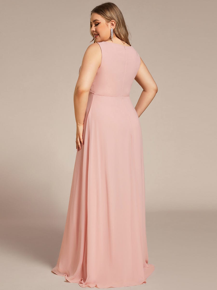 Plus Size Floral Applique Sleeveless Chiffon Formal Evening Dress #color_Pink