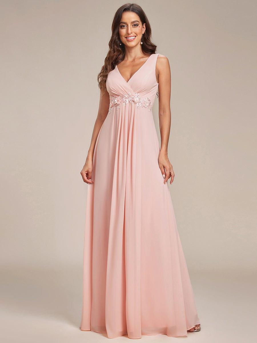 V-Neck Sleeveless A-Line Evening Dress with Appliques #color_Pink