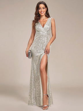 Shiny Sleeveless Sequin Deep V-Neck High Split Evening Dress