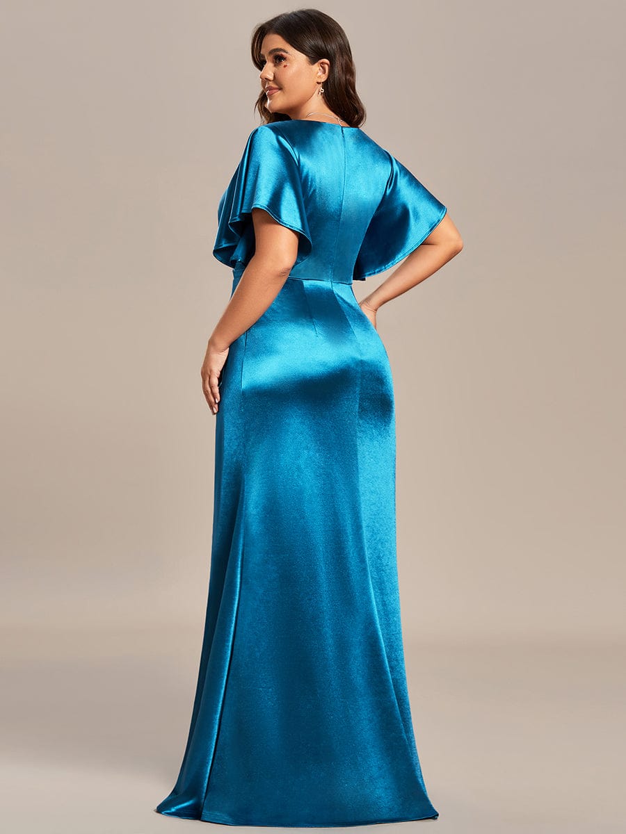 Plus Size Ruffles Sleeve High Stretch Satin Bodycon Evening Dress